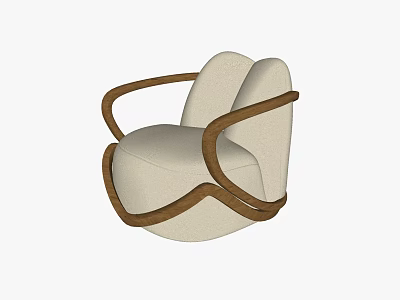 Modern Leisure Chair with Beige Upholstered Seat and Wooden Curved Armrests for Comfortable Living Room 3d model
