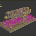 Detailed Concrete Structure Model with Green Plants on Dry Grass Base