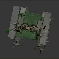 Green Industrial Machine With Metal Wheels Knobs And Mechanical Structure 3d model