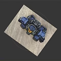 Blue Mecha Robot Figure Standing On White Base With Yellow Red Details