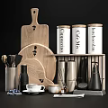 Stylish Kitchen Utensils With Wooden Cutting Boards White Canisters Coffee Cup And Utensil Holder