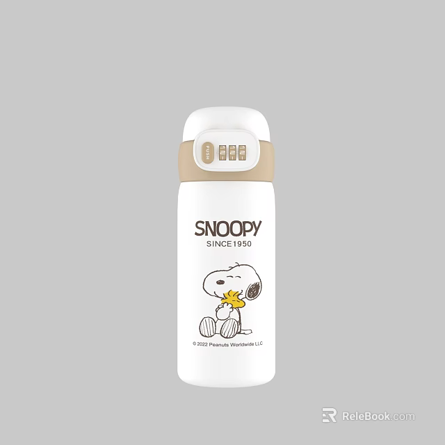 Snoopy Insulated Vacuum Cup White With Beige Lid Cute Design Since 1950 3d model 