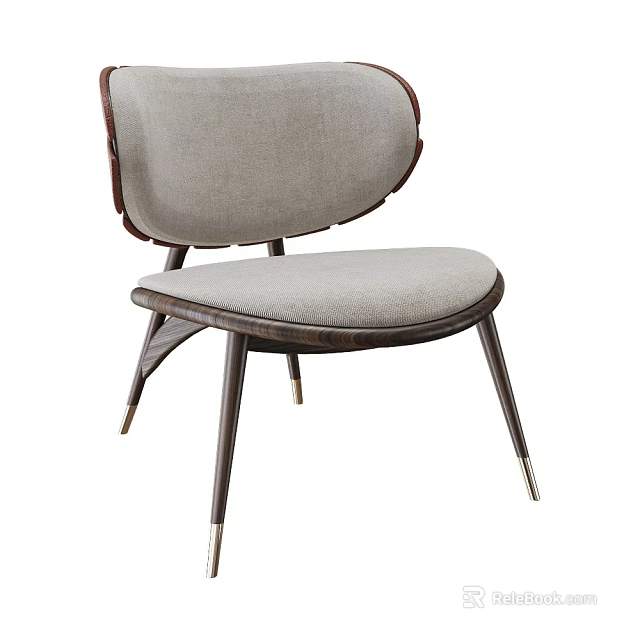 Elegant Modern Dining Chair with Gray Fabric Upholstery Wooden Frame and Metal Legs 3d model 
