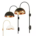 Contemporary Floor Lamp Designs With Brass Dome Shades And Black Curved Poles For Home