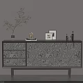 Modern Entryway Cabinet Sideboard With Marble Pattern Drawers And Decorative Items 3d model