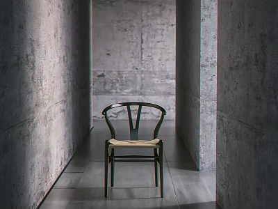 Modern Leisure Chair With Curved Backrest And Light Seat In Concrete Walls Space 3d model