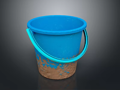Blue Plastic Bucket With Blue Handle And Brown Stains On Bottom 3d model