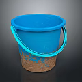 Blue Plastic Bucket With Blue Handle And Brown Stains On Bottom 3d model