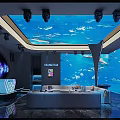 Modern KTV Lounge With Ocean Theme Ceiling Projection Sofa Seating Bar Counter Modern Lighting 3d model