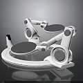 White Biomorphic Mechanical Character With Circular Components And Joint Structures On Black Background