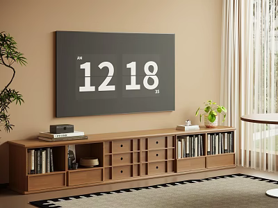 Modern Wooden TV Stand With Drawers Open Shelves TV Books And Decor In Living Room 3d model