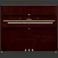 Vintage Red Wooden Upright Piano With White Keys And Golden Accents