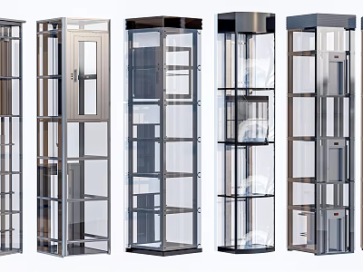 Modern Glass Elevator Designs With Transparent Cabin And Stainless Steel Frames 3d model