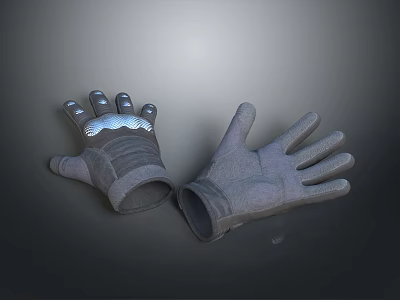 Grey Protective Gloves 3D Model With Reflective Silver Details And Design 3d model