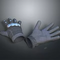 Grey Protective Gloves 3D Model With Reflective Silver Details And Design