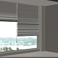Soft White Roman Blinds For Home Window With Green Mountain View And Wooden Wall