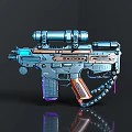Futuristic Sci Fi Weapon With Glowing Blue Purple Accents Metallic Scope And Chain