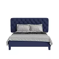 Double Bed With Navy Blue Tufted Headboard And Gray Bedding 3d model