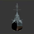 Detailed Gray Warship Model With Deck Turrets Mast And Red Bottom