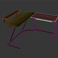 Modern Wooden Curved Computer Desk with Black Metal Frame for Electronic Devices Workstation