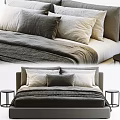 Modern Double Bed with Soft Pillows Cozy Blanket and Side Table