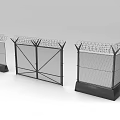 Public Security Fences With Barbed Wire And Metal Frames For Facilities 3d model