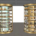 Modern Golden Circular Display Shelves With Multi Tiered Racks For Wine Bottles
