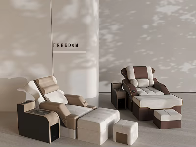 Modern Luxury Massage Bed Design With Beige Brown Leather And Ottoman Stools 3d model