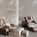 Modern Luxury Massage Bed Design With Beige Brown Leather And Ottoman Stools
