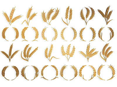 Elegant Golden Wheat Ears And Laurel Wreaths Wall Decor For Home Decoration 3d model