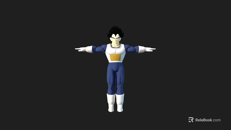 Anime Character 3D Model With Blue White Uniform Spiky Black Hair Standing Pose Arms Outstretched 3d model 