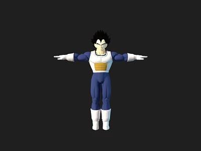 Anime Character 3D Model With Blue White Uniform Spiky Black Hair Standing Pose Arms Outstretched 3d model