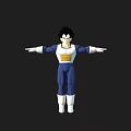 Anime Character 3D Model With Blue White Uniform Spiky Black Hair Standing Pose Arms Outstretched