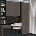 Minimalist Modern Desk With Gray Cabinets Bookshelf Green Plant And White Chair