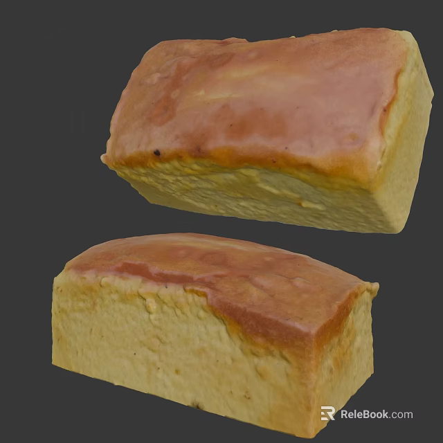 Two Freshly Baked Square Bread Loaves With Golden Crust And Soft Texture 3d model 
