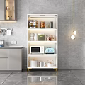 White Modern Sideboard with Glass Doors Gold Legs and Storage Shelves in Kitchen