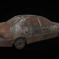 Rusty Old Car With Damaged Body And Corroded Wheels On Black Background 3d model