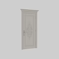 White Classic Swing Door with Intricate Carved Pattern and Ornate Metal Handle