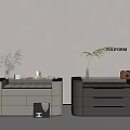 Modern Poliform Dressers in Light and Dark Gray with Vase Plant and Handbag Decorations