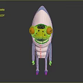 Game And Movie Character With Blue White Body Large Yellow Eyes Long Arms Legs Red Shoes