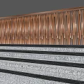 Brown Wooden Vertical Slats Feature Wall With Gray Stone Steps Design 3d model