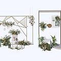 Wedding Decor Setup With Geometric Frame Fresh Greenery And Floral Arrangements 3d model