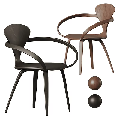 Modern Design Dining Chairs With Curved Armrests Wooden Material And Color Options 3d model