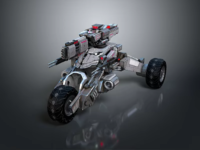 Futuristic Sci Fi Motorcycle With Heavy Mechanical Armor And Weapon Mounted Design 3d model