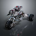 Futuristic Sci Fi Motorcycle With Heavy Mechanical Armor And Weapon Mounted Design