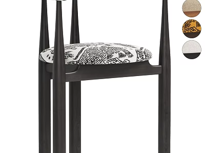 Modern Minimalist Single Chair With Dark Wooden Frame And Black White Patterned Cushion 3d model