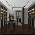 Elegant Jewelry Store Interior With Round Glass Display Counter Shelves And Displayed Jewelry