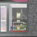 Nick Pony Storefront With Glass Window Red Background Mannequins And Decorations