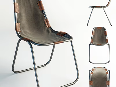 Modern Leisure Chair With Fabric Seat Metal Frame And Leather Straps For Indoor Outdoor Use 3d model