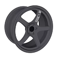 Black Car Tire Rim With Five Spokes Alloy Design And Central Brand Logo